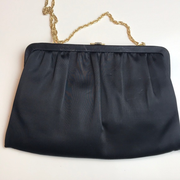 Vintage Black Satin Evening bag with crystal - Picture 6 of 7